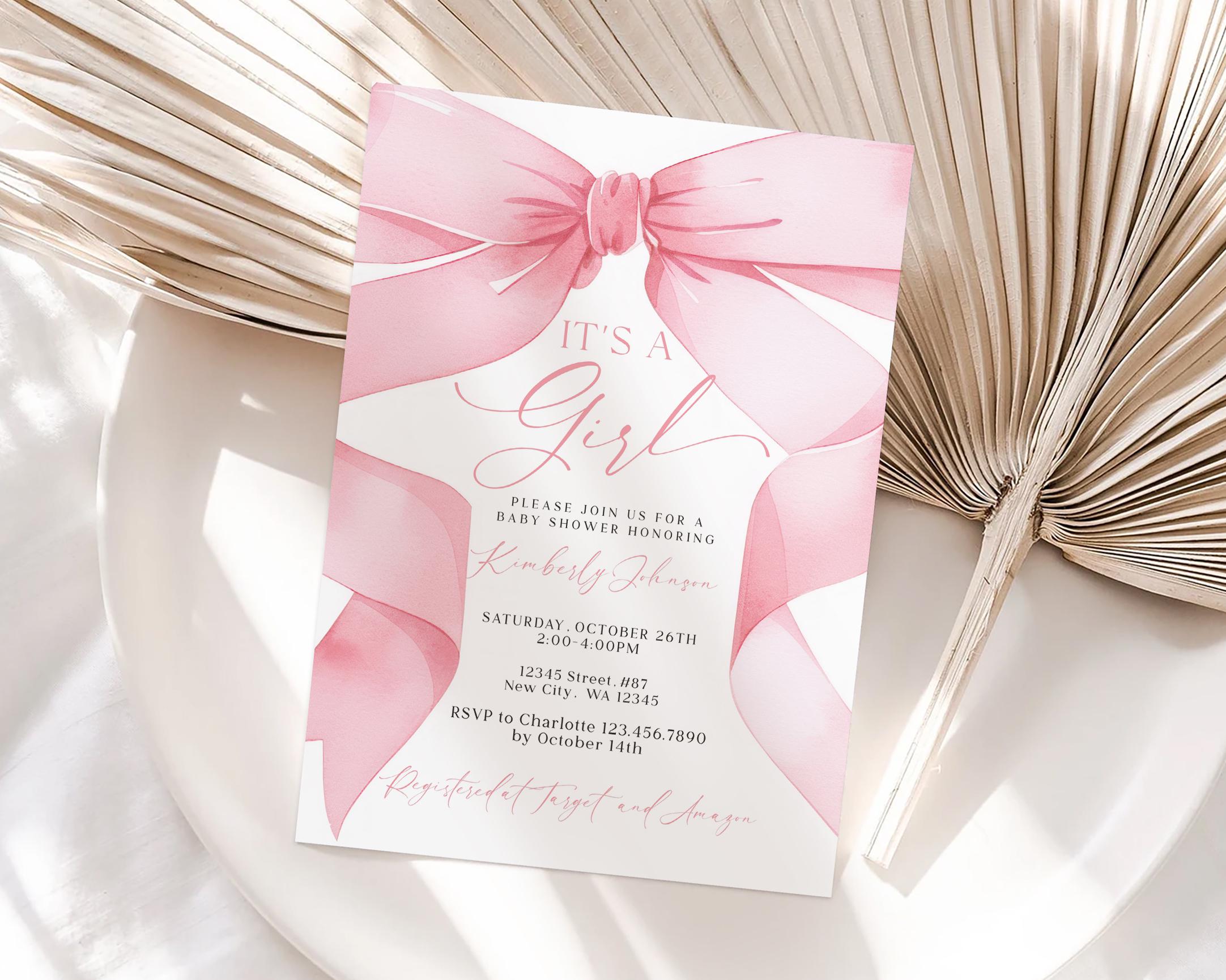 Pink Bow Baby Shower Invitation Template: It's a Girl (digital Download ...