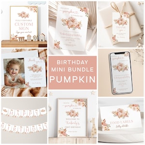 Pumpkin Girl 1st Birthday Invitation Bundle (Digital Download)