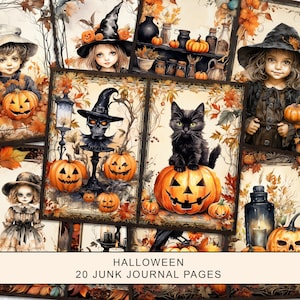 Halloween Junk Journal Kit, Pumpkins Junk Journal Pages, Autumn Junk Journal Printable Paper, Digital Collage Sheet