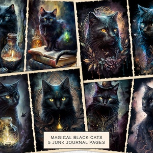 Magical Black Cat Junk Journal Kit Páginas de diário de bruxaria, papel para impressão de Wizardry Junk Journal, folha de colagem digital, download instantâneo