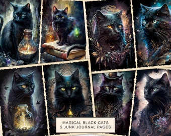 Magical Black Cat Junk Journal Pages: Witchcraft Printable (Digital Download)