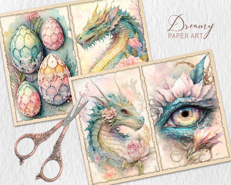Fantasy Dragon Junk Journal Kit, Magical Dragon Junk Journal Pages, Dragon Printable scrapbooking paper