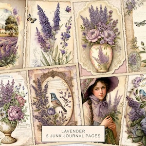 Lavender Junk Journal Pages, Vintage Lavender Junk Journal Kit, Junk Journal Printable Paper, Digital Collage Sheet, Instant Download