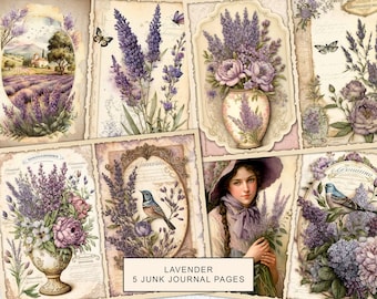 Lavender Junk Journal Pages, Vintage Lavender Junk Journal Kit, Junk Journal Printable Paper, Digital Collage Sheet, Instant Download
