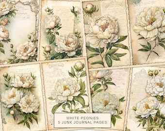Pages de journal indésirable vintage de pivoines blanches : éphémères victoriennes (téléchargement numérique)