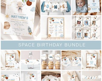 Space First Birthday Invitation Bundle: Astronaut Theme (Digital Download)