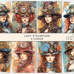 Cartes éphémères vintage Steampunk Woman Junk Journal, cartes ATC victoriennes vintage, kit de Junk Journal, feuille de collage imprimable téléchargement immédiat