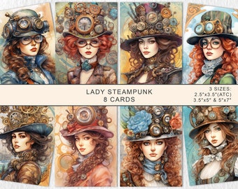 Steampunk Woman Junk Journal Vintage Ephemera Cards, Vintage Victorian ATC cards, Junk Journal Kit, Printable Collage Sheet Instant Download