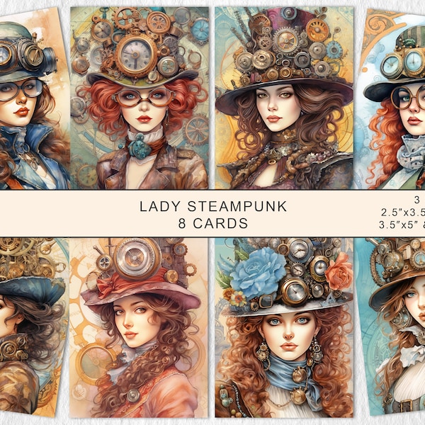 Steampunk Woman Junk Journal Vintage Ephemera Cards, Vintage Victorian ATC cards, Junk Journal Kit, Printable Collage Sheet Instant Download