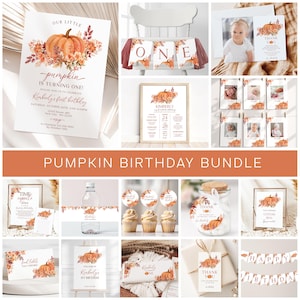 Pumpkin First Birthday Decorations Bundle: Girl Birthday (Digital Download)
