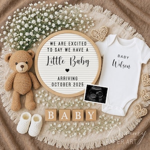 Modèle de toile pour faire-part de grossesse bébé numérique, modèle modifiable neutre en termes de genre Faire-part de petit bébé