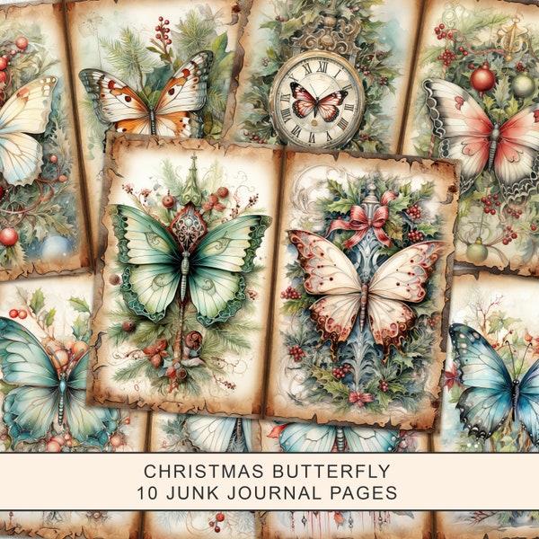 Weihnachten Schmetterling Junk Journal Seite, Weihnachten Junk Journal Printable Kit Vintage Junk Journal Papier Digital Collage Sheet