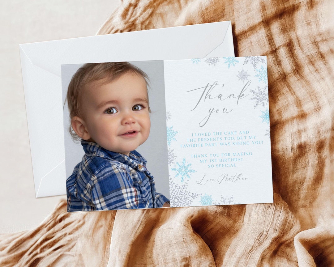 Winter Onederland Thank You Card Photo, Blue First Birthday Thank You ...