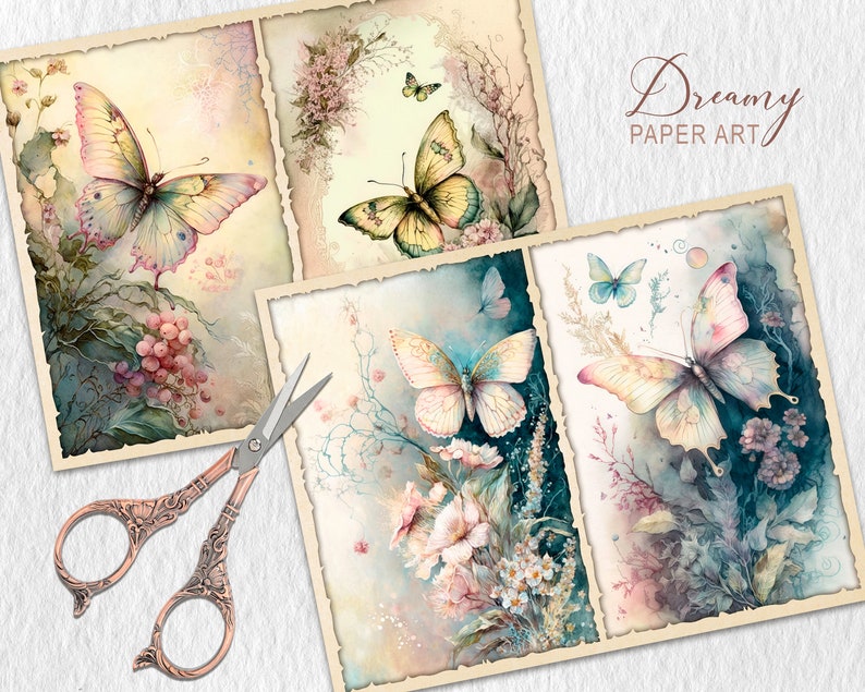 Watercolor Butterfly Junk Journal Kit: Fantasy Printable Pages (digital ...