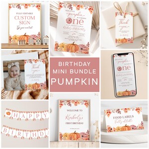 パンプキンの1歳の誕生日招待状セット（デジタルダウンロード）