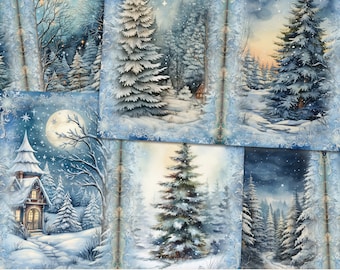 Winter Wonderland Forest Junk Journal Pages (Digital Collage Sheet)
