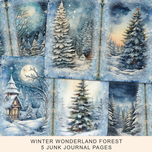 Winter Forest Junk Journal Printable Pages, Winter Wonderland Junk Journal Kit, Scrapbook Paper, Journaling pages, Digital Collage Sheet