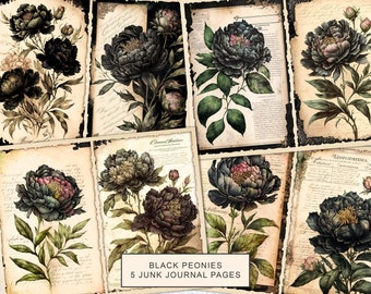 Kit de journal indésirable vintage pivoines noires : imprimables éphémères victoriennes (téléchargement numérique)
