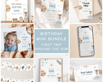 First Trip Around the Sun Birthday Invitation Bundle: Space Theme (Digital Download)