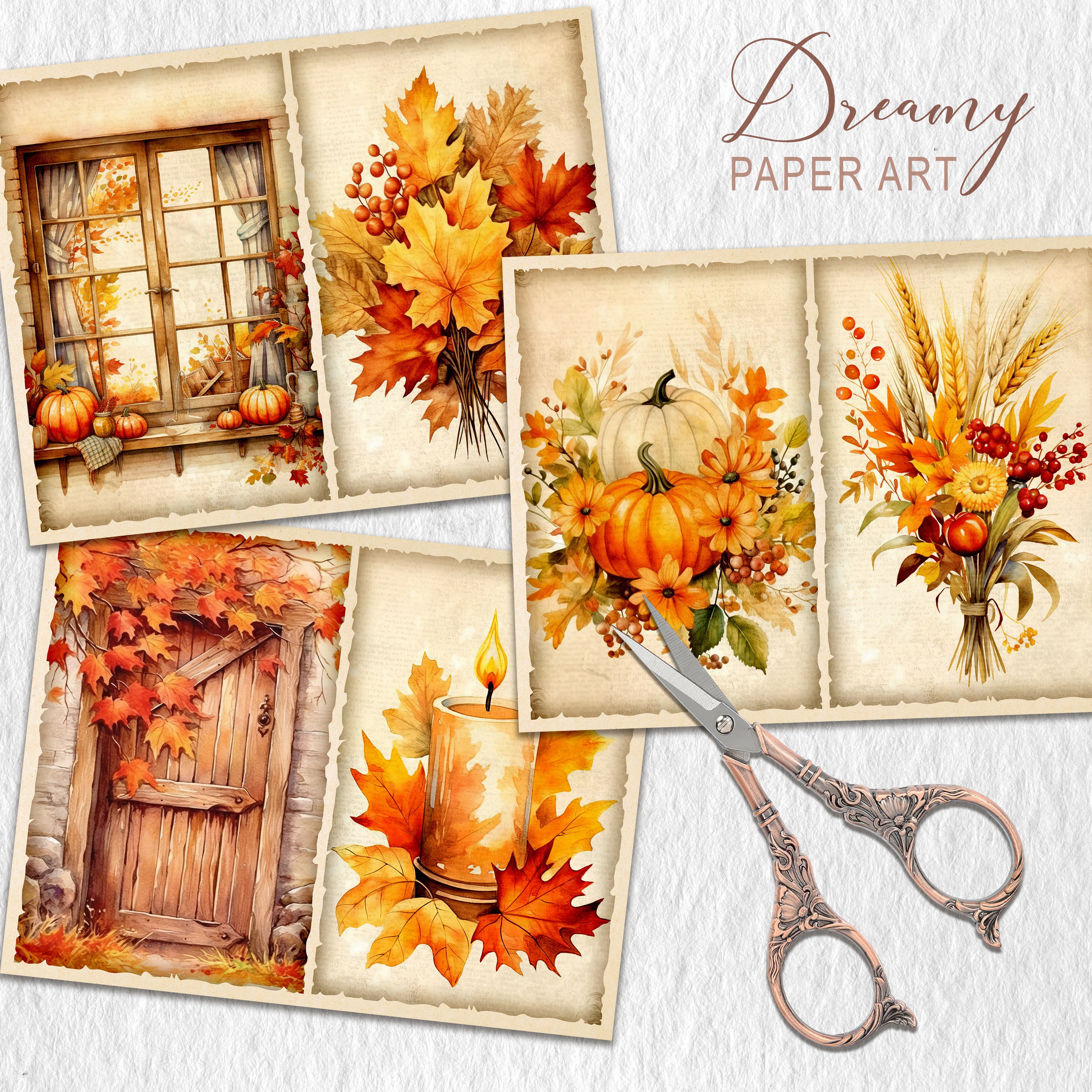 Autumn Junk Journal Kit: Fall Scene Printable Paper (digital Collage ...