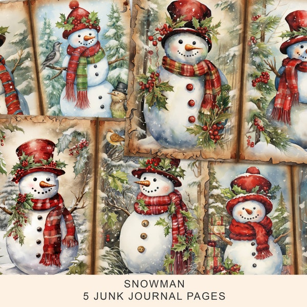 Snowman Junk Journal Page, Winter Junk Journal Printable Kit, Christmas Junk Journal Paper, Digital Collage Sheet, Instant Download