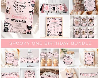 Pink Ghost Spooky One Birthday Invitation Bundle (Digital Files)