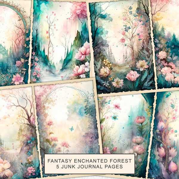 Fantasy Forest Junk Journal Kit Enchanted Forest Journal Pages, Junk Journal Printable Paper, Digital Collage Sheet, Instant Download