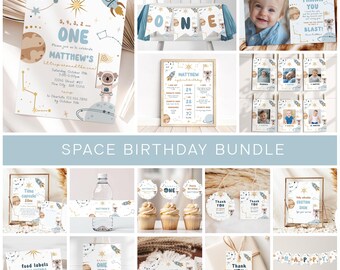 Space First Birthday Invitation Bundle: Astronaut Theme (Digital Download)