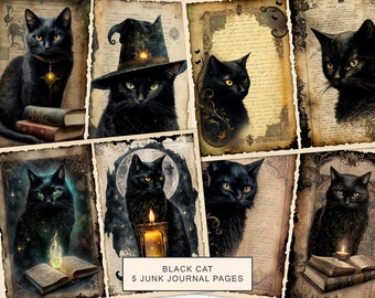 Vintage Black Cat Junk Journal Kit: Printable Collage Pages (Digital Download)
