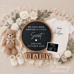 Digitale Schwangerschaftsankündigung, Babymitteilung, Baby Reveal, Social Media Reveal, Ein kleines Geheimnis behalten, bearbeitbare Vorlage Canva