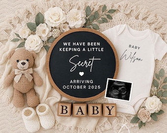 Digital Pregnancy Announcement, Baby Announcement, Baby Reveal, Social Media Reveal, Keeping a Little Secret, Editable Template Canva