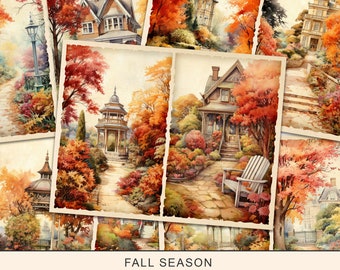 Autumn Garden Junk Journal Pages: Fall Scrapbook Paper (Digital Download)