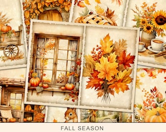 Autumn Junk Journal Kit: Fall Scene Printable Paper (Digital Collage Sheet)