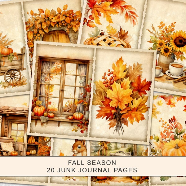 Autumn Junk Journal Kit, Fall Junk Journal Pages, Autumn Scene Junk Journal Printable Paper, Digital Collage Sheet