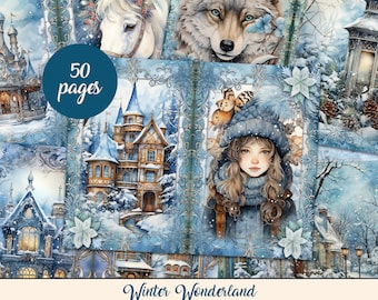 Junk Journal Kit, Winter Wonderland Junk Journal Pages, Christmas Junk Journal Printable Paper, Digital Collage Sheet