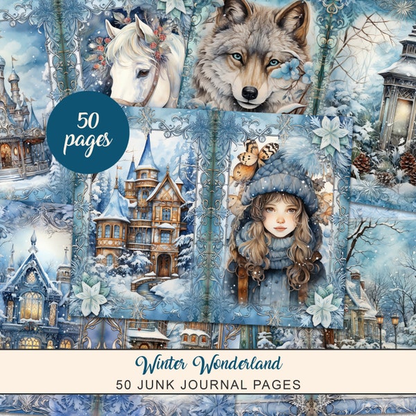 Junk Journal Kit, Winter Wonderland Junk Journal Pages, Christmas Junk Journal Printable Paper, Digital Collage Sheet