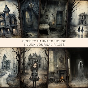Haunted House Junk Journal Kit, Halloween Junk Journal Seiten, Gothic Junk Journal Seiten, Junk Journal druckbares Papier, digitale Collage Sheet