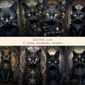 Gothic Black Cat Junk Journal Kit Witchcraft Journal Pages, Mystic Junk Journal Printable Paper, Digital Collage Sheet, Instant Download