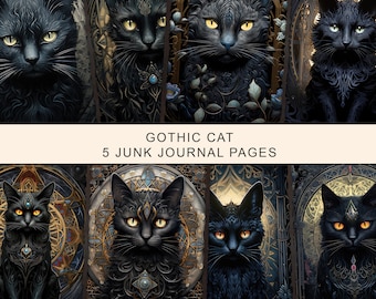Gothic Black Cat Junk Journal Pages: Mystic Witchcraft (Digital Download)