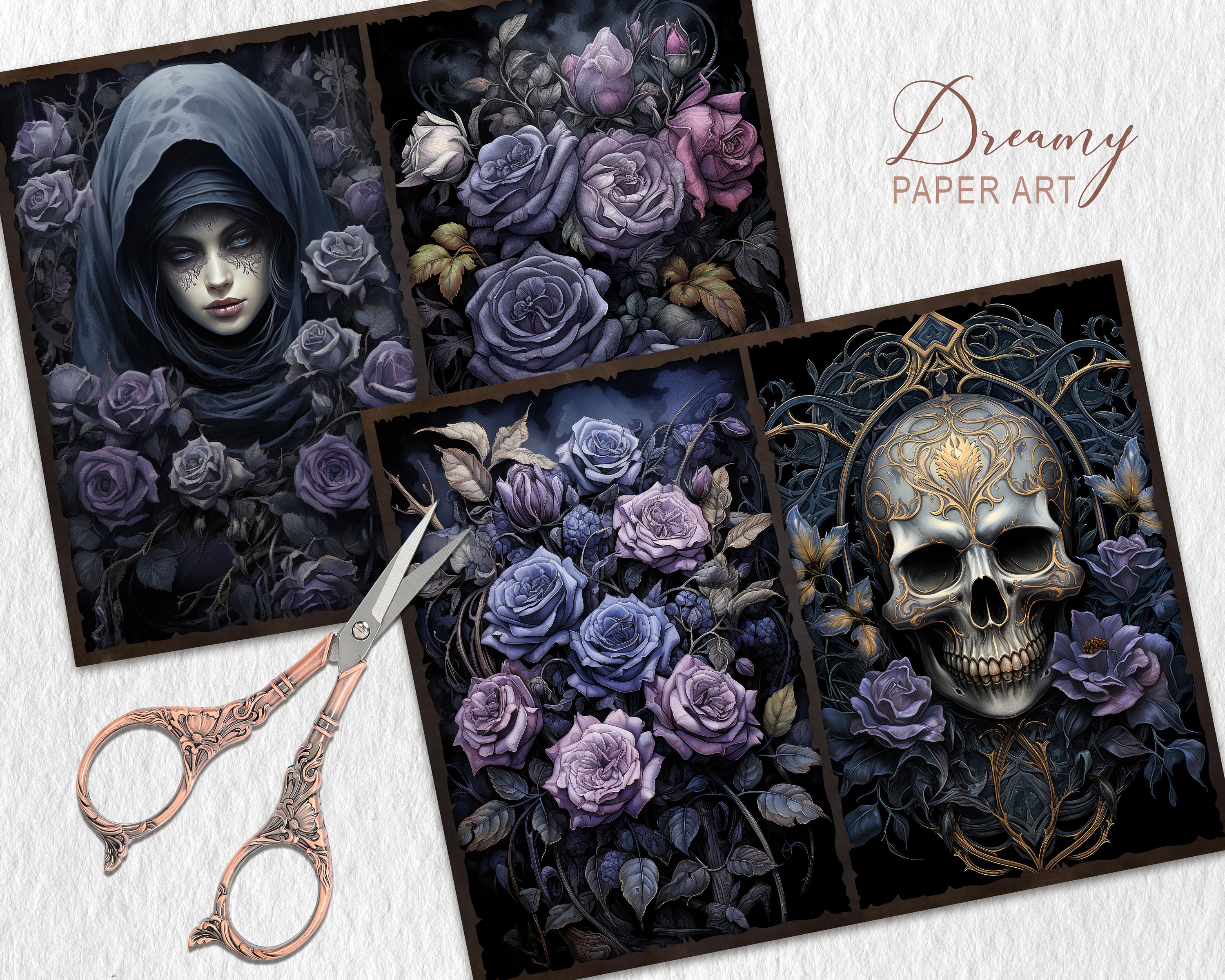 Gothic Purple Roses Junk Journal Pages: Vintage Collage (digital ...
