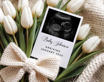 Minimalist Pregnancy Announcement Digital Baby Reveal with Tulips for Social Media Editable Canva Template
