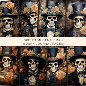 Skeleton Junk Journal Kit, Halloween Junk Journal Seiten, Gothic Junk Journal Seiten, Junk Journal druckbares Papier, Digital Collage Sheet