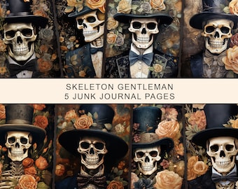 Skeleton Gentleman Junk Journal Kit: Gothic Halloween Pages (Digital Collage Sheet)