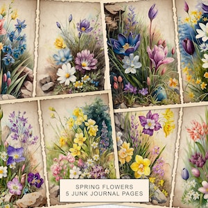Aquarell Frühlingsblumen Junk Journal druckbare Seite, Blumen Junk Journal Kit, Junk Journal Papier, digitale Collage Sheet, sofort Download