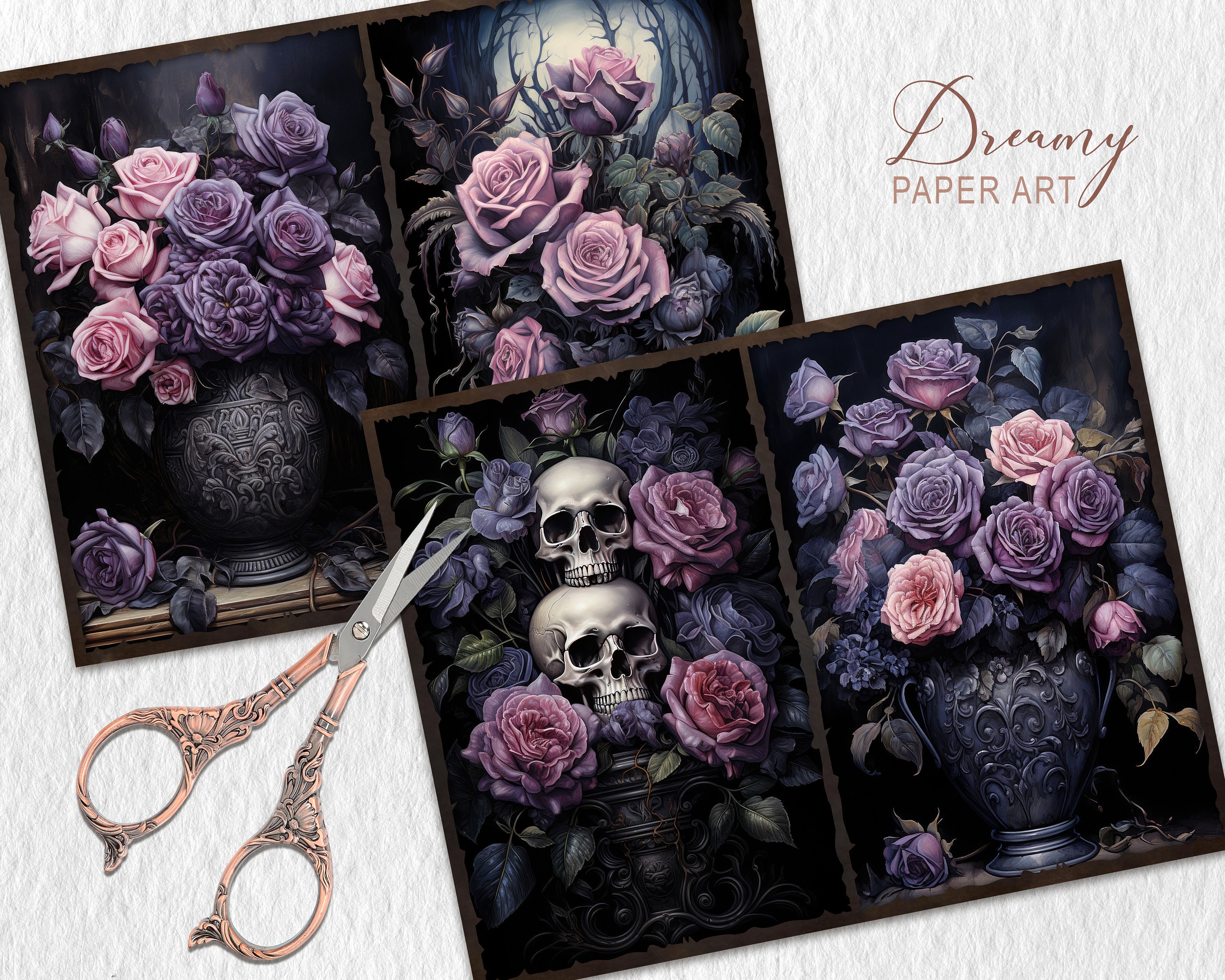 Gothic Purple Roses Junk Journal Pages: Vintage Collage (digital ...
