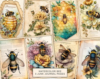 Watercolor Bee Junk Journal Kit: Vintage Ephemera Pages (Digital Download)