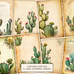 Kit diario vintage Cactus Junk Journal Pagine del diario, carta stampabile Cactus Succulent Junk Journal, foglio di collage digitale, download immediato
