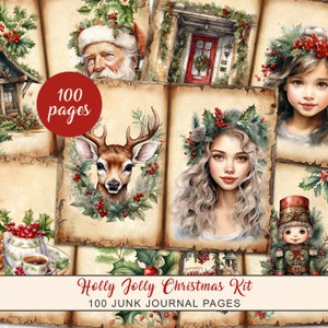 Christmas Junk Journal Kit, Vintage Merry Christmas Junk Journal Pages, Christmas Junk Journal Printable Paper, Digital Collage Sheet
