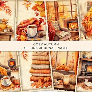 Kit de journal indésirable d'automne confortable, pages de journal indésirable d'automne, papier imprimable de journal indésirable de scènes d'automne, feuille de collage numérique