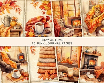 Cozy Autumn Junk Journal Kit: Fall Scrapbook Pages (Digital Collage Sheet)